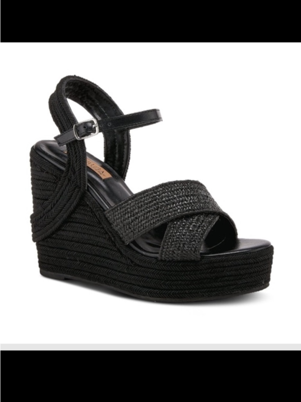 Woven Platform Wedge Sandals - Black